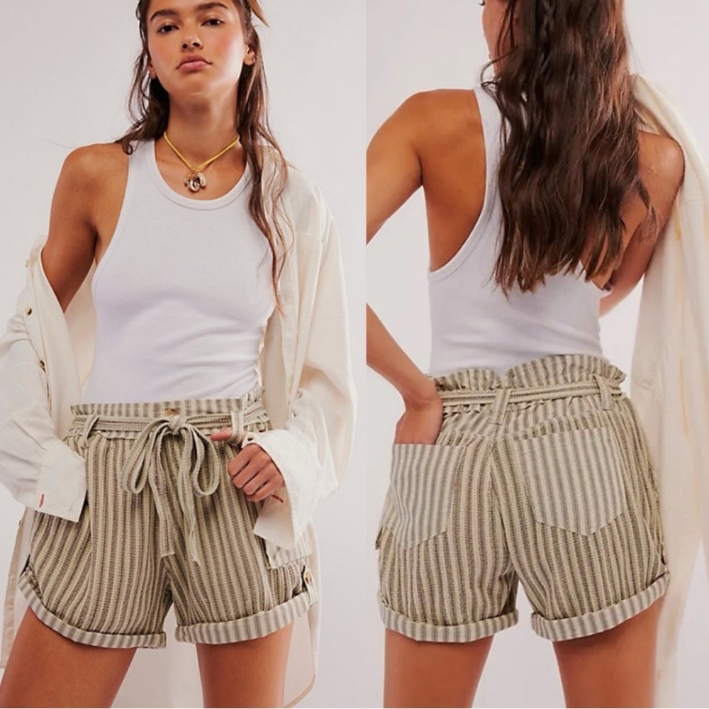 Free People FP One Harriet Striped Shorts Mint Chip Combo NWOT XL